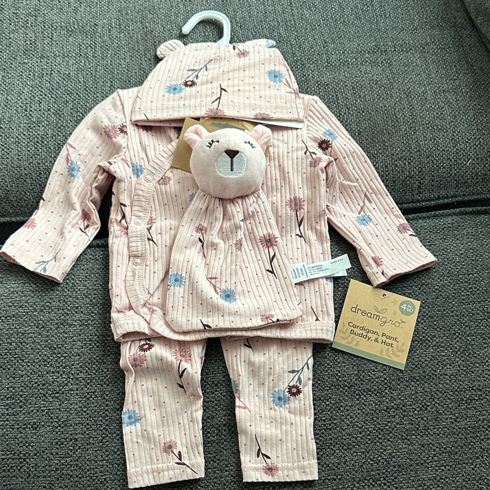 Floral Kids Pajama Set with Bear Toy